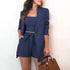 Solid color blazer high waist shorts slim three-piece set